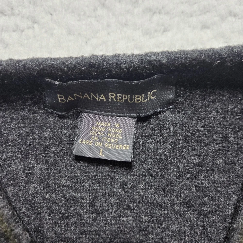 Banana Republic V-Neck Fisherman Wool Sweater Mens‎ Large Made In Hong Kong